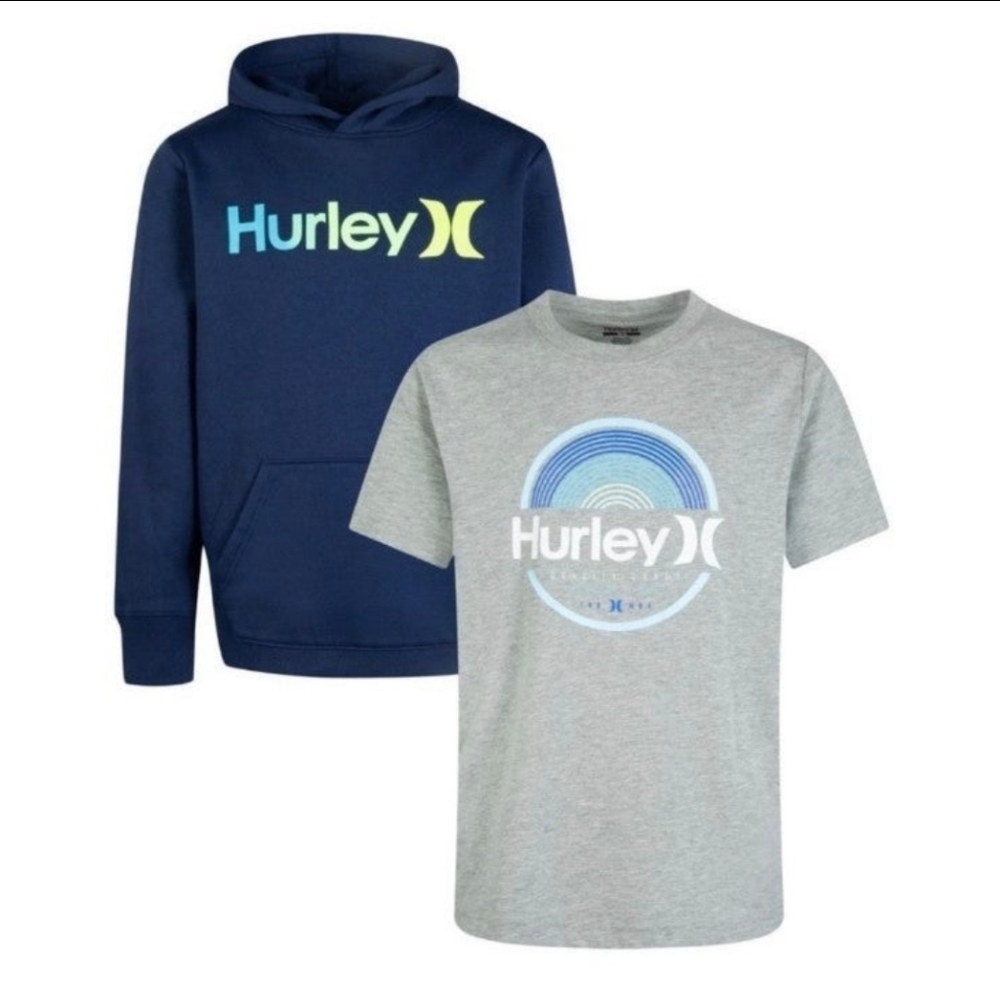 Hurley Boys 2 Pack Hoodie and Short Sleeve T-shirt Set, Size 5/6, New With Tag